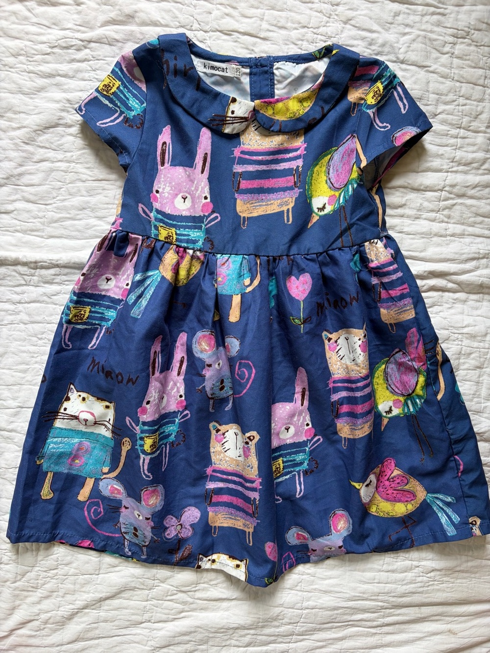 Girls' Navy Blue Printed Animal Cartoon Dress, 5 years